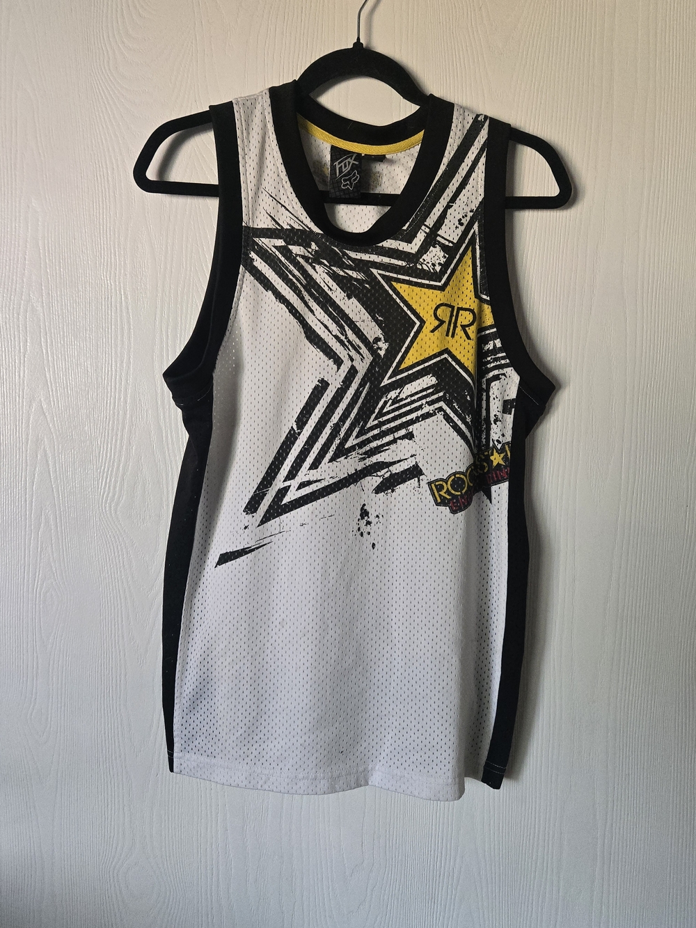 Fox Mesh Sports Tank Top - White, Black & Yellow Trim